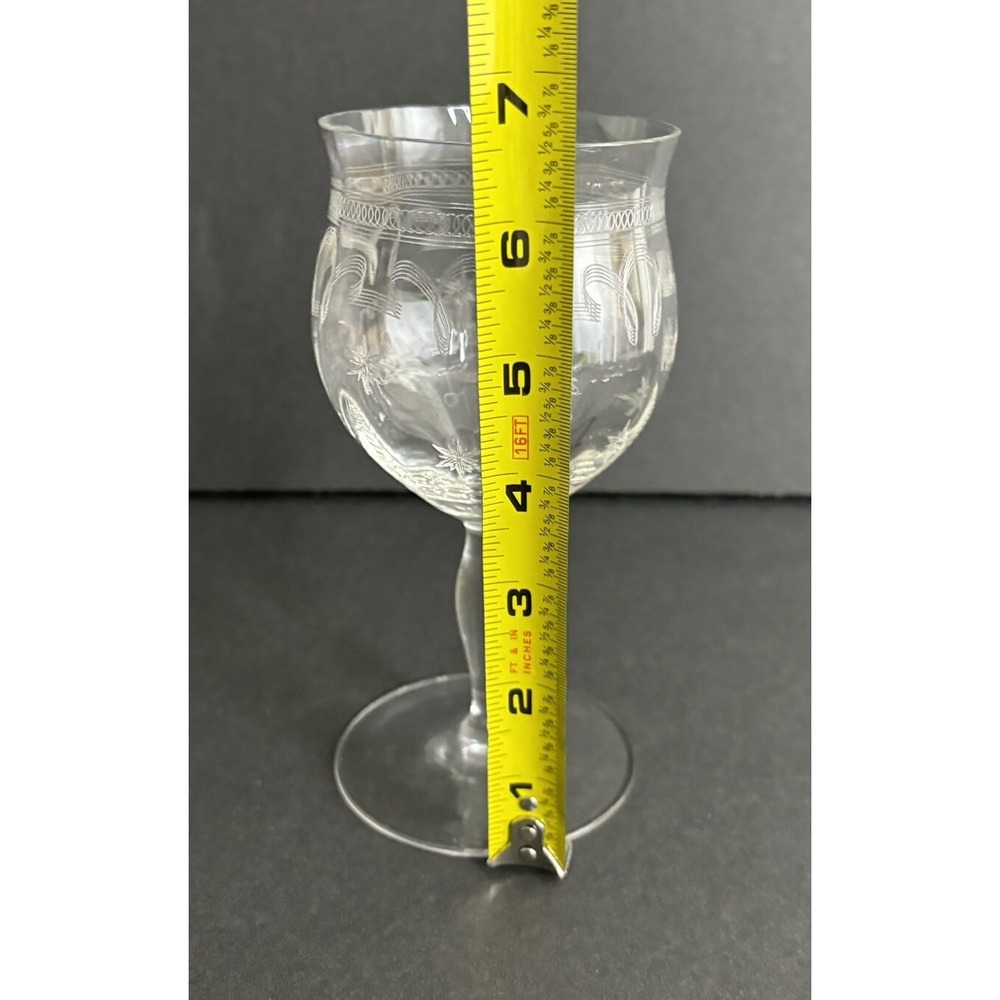 2 Franciscan Tiffin Needle Etch Wine Glasses Optic Chain Stars & Stripes Design - Picture 5 of 7